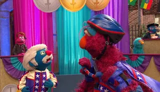 It ıs Telly's turn, but he falls of and gets 0 point. Coach Pogolyi does not think that Telly will succeed the game. Sesame Street Episode 4421, The Pogo Games, Season 44.