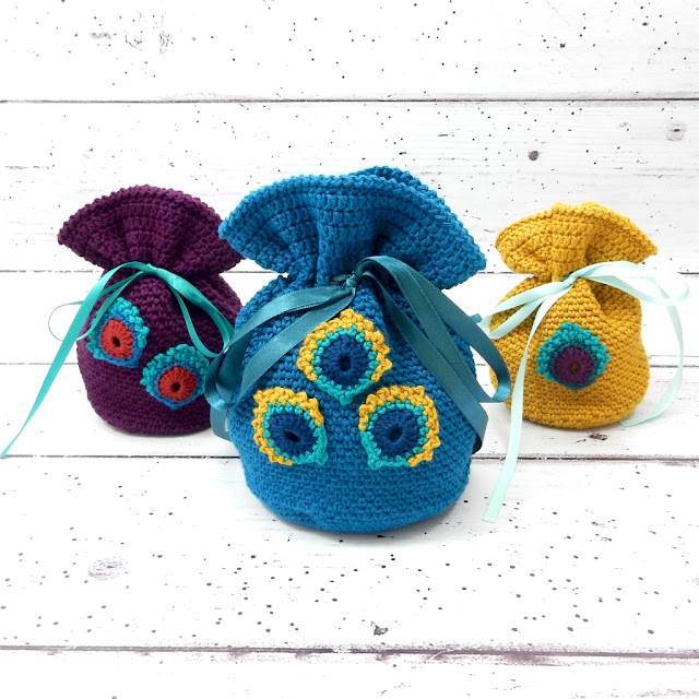 Free crochet pattern by thecuriocraftsroom gift pouch project pouch home decor peacock feather