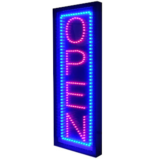 Turned on vertical LED open sign from Affordable LED