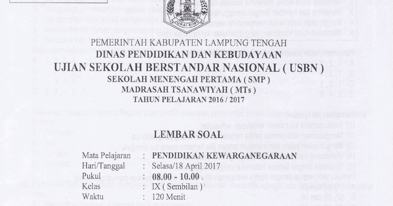 Contoh Soal Us Pkn 9 2017 NURMAPCB