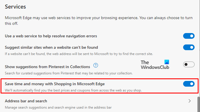 Включить или отключить функцию покупок в Интернете в Microsoft Edge
