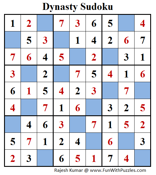 Dynasty Sudoku (Fun With Sudoku #167) Solution