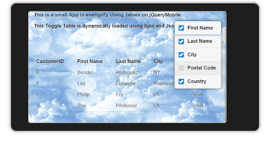 jQueryMobile using  Ajax  to load Json data to a Table        