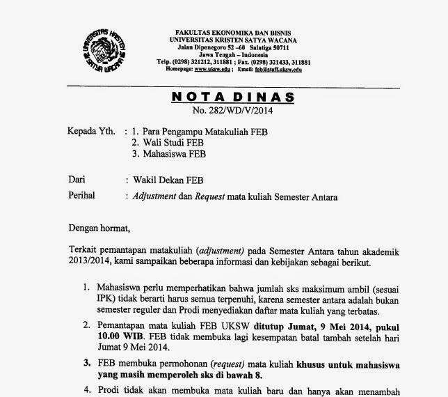 Nota Dinas Berkaitan Dengan Adjustment Semester Antara 2013-2014