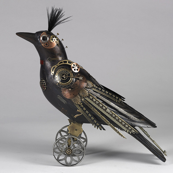 Esculturas de pájaros estilo steampunk