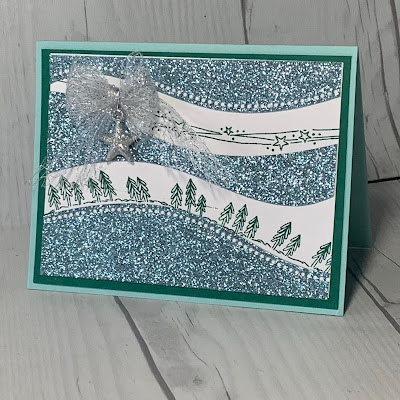 Balm Blue Glimmer Paper Christmas Card using Curvy Christmas Stamp Set