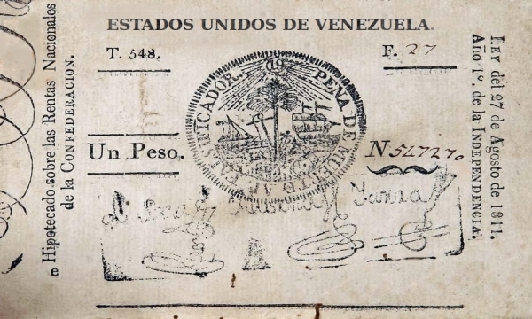 Billete de Un Peso Segunda Emisión Venezuela 1811