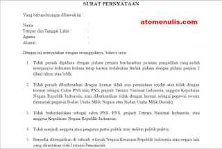 Contoh Surat Pernyataan Lima Hal Untuk Pemberkasan CPNS