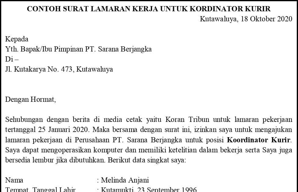 Cotoh Surat Lamaran Kerja Drever Tambang Batubara Soal