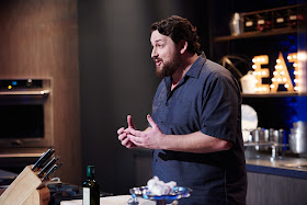 Jay tells his story to the camera on episode 1 of Food Network Star