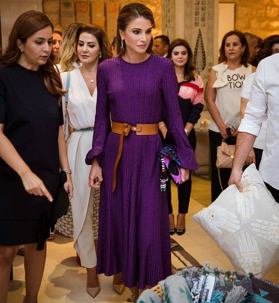 Style of Queen Rania wore Roksanda Ilinčić purple dress, Prabal Gurung bell midi dress, Hillier Bartley midi dress