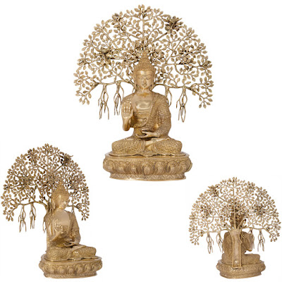 Buddha Brass Sculpture Bodhi Tree-Clad In A Bejewelled Robe - Tibetan Buddhist