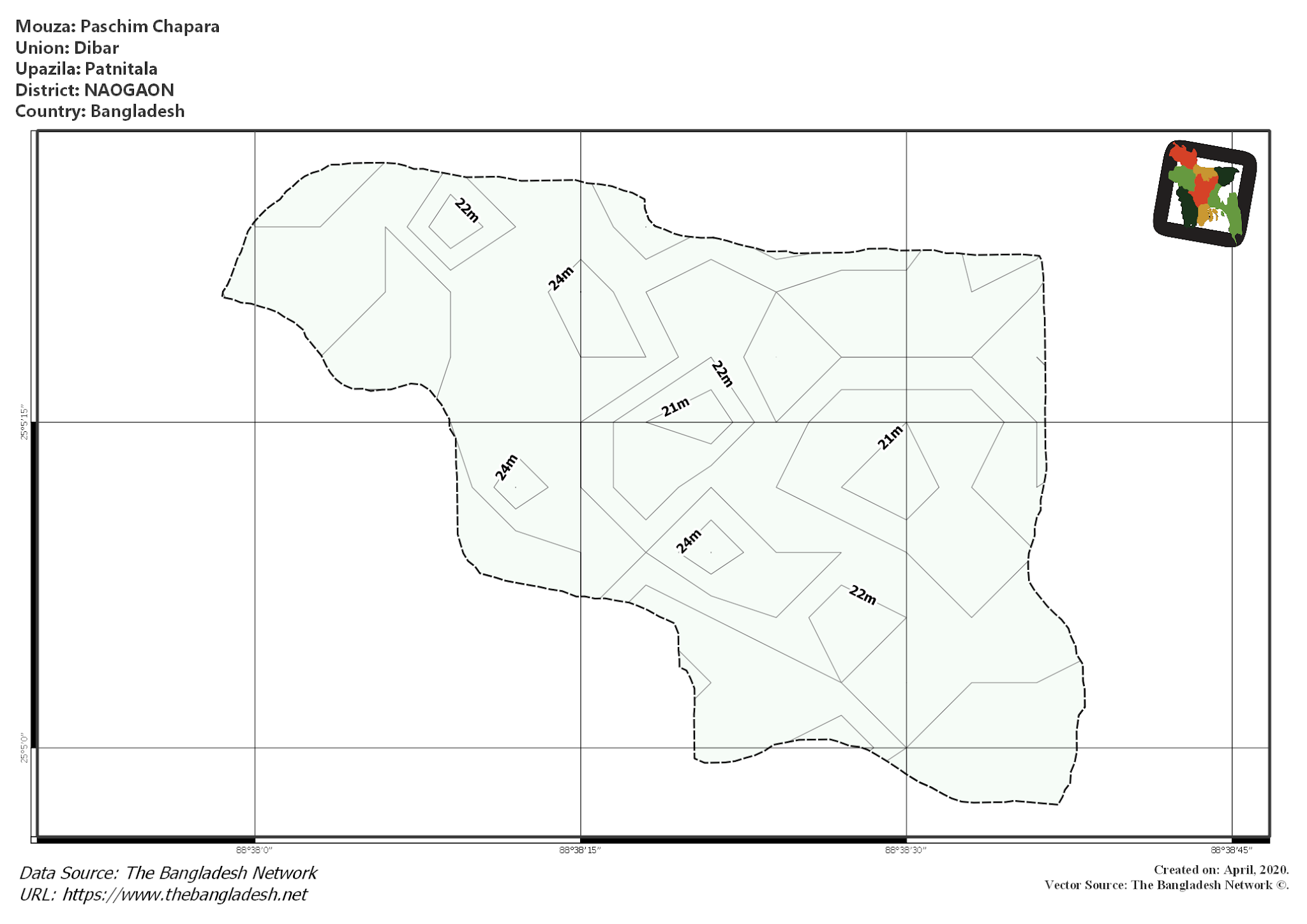 Map of Paschim Chapara Mouza of Patnitala Upazila, NAOGAON, Bangladesh.