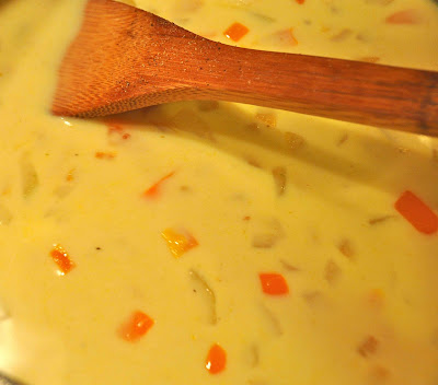 Mexican corn and chicken chowder stirred