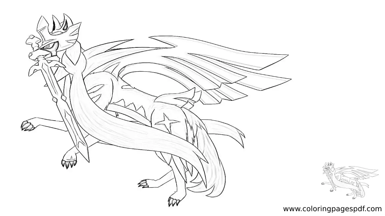 Coloring Page Of A Rearing Crowned Sword Zacian