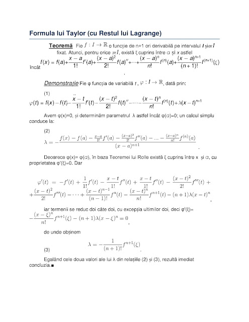 Ogeometrie Formula Lui Taylor Cu Restul Lui Lagrange