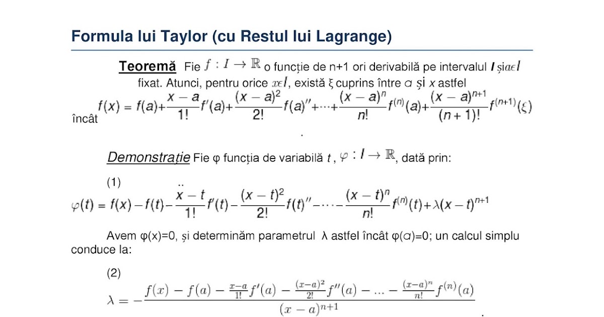 Ogeometrie Formula Lui Taylor Cu Restul Lui Lagrange