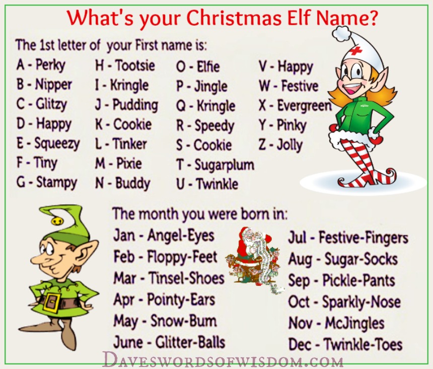 Daveswordsofwisdom.com: Find your Christmas Elf name?