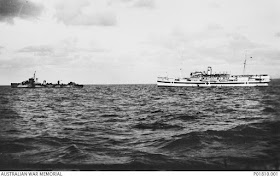 HMAS Waterhen towing hospital ship Vita during World War II worldwartwo.filminspector.com
