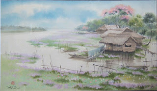 khung: tranh lụa Nguyễn Thị Tâm