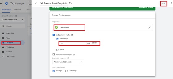 Scroll Depth تحديد المشغل Scroll Depth تحديد المشغل