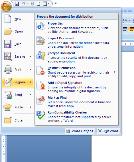 Fungsi Ikon Office Button Microsoft Word 2007