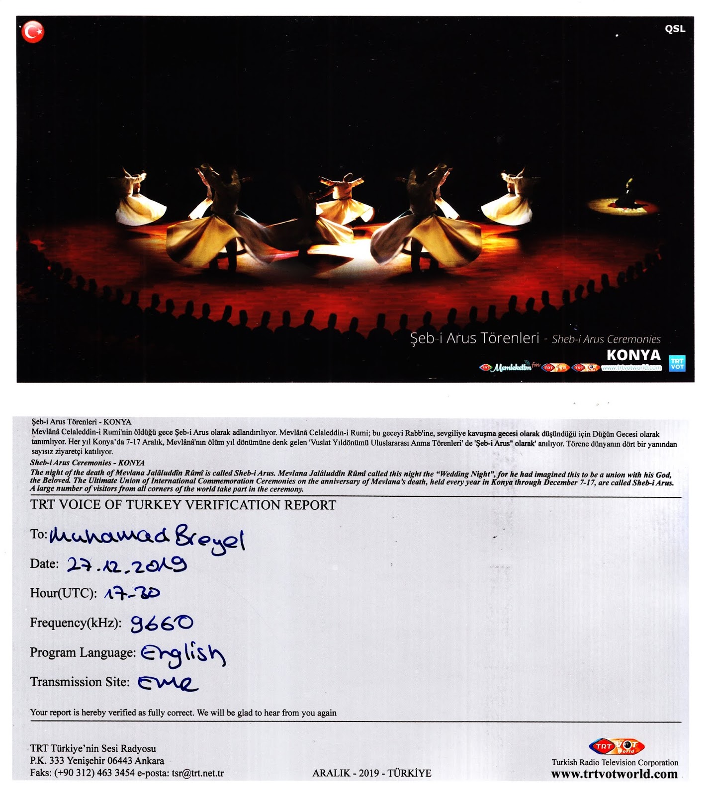 SOUTH EAST ASIA DXING: Voice of Turkey