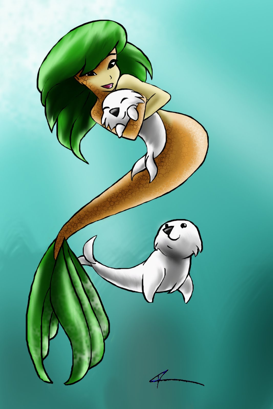 "Mermaid with Seals"