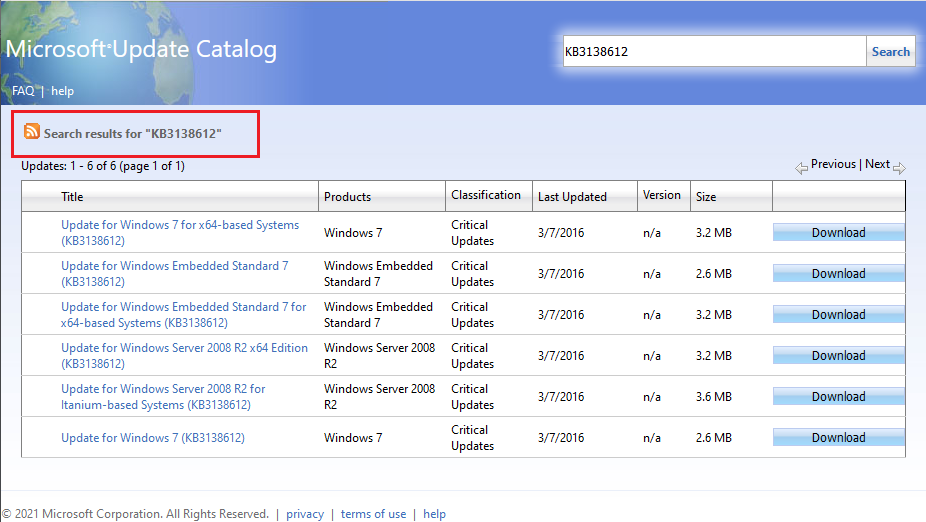 Patch to fix update error 80072EFE on Windows 7