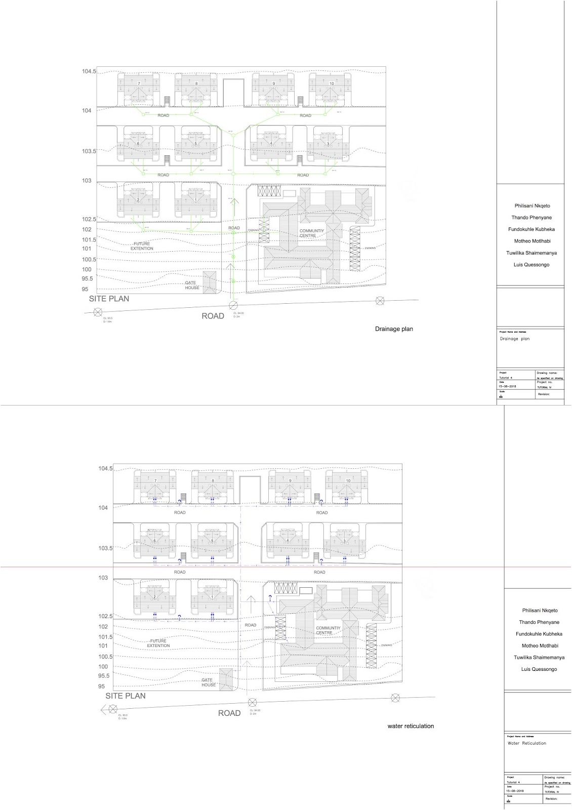 1.Technical drawings. Showing water reticulation, drainage and electrical layout for a housing