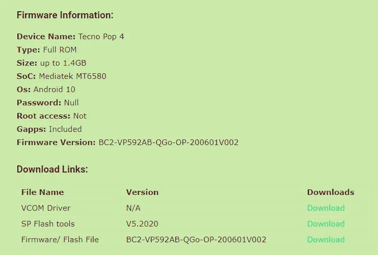 Download Tecno POP 4 BC2 stock rom / firmware.
