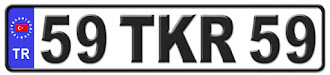 Tekirdağ il isminin kısaltma harflerinden oluşan 59 TKR 59 kodlu Tekirdağ plaka örneği