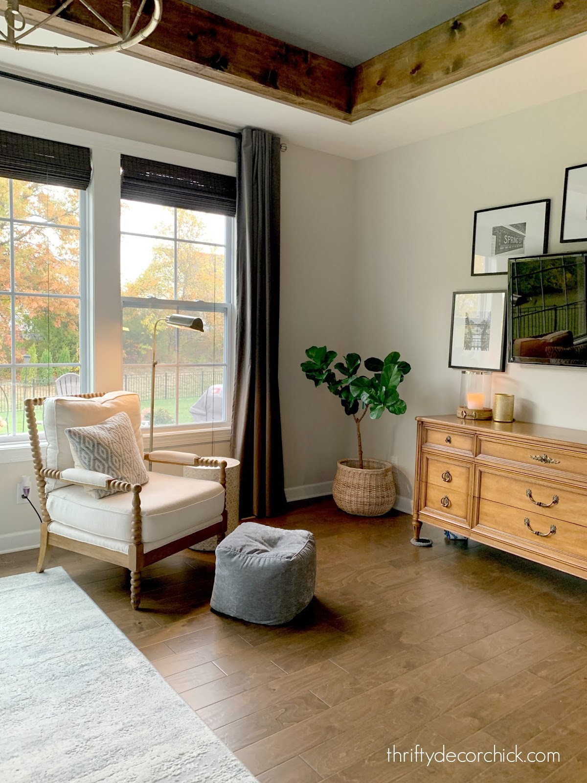 medium brown hardwoods in bedroom 