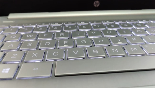A white backlit of this laptop's keyboard.