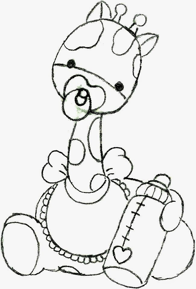 desenho de bebe girafa com chupeta e mamadeira para pintar