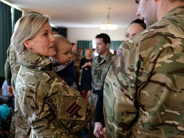 Countess Sophie wore a military style jacket, wore a pair of sand coloured trousers which complemented her camouflage jacket worn especially for the occasion