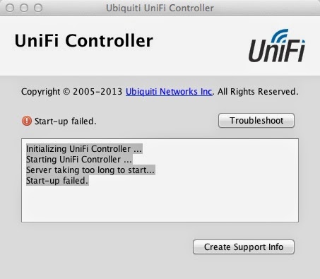 Initializing UniFi Controller . Starting UniFi Controller . Server taking too long to start. Start-up failed. 