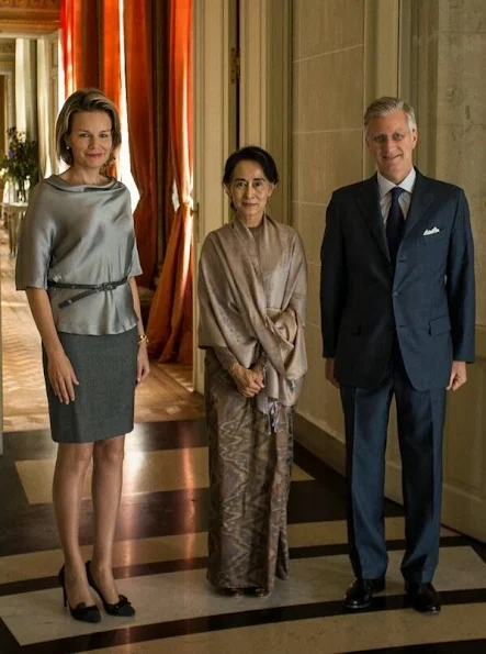King Philippe and Queen Mathilde of Belgium  received Aung San Suu Kyi at the Royal Palace in Brussels