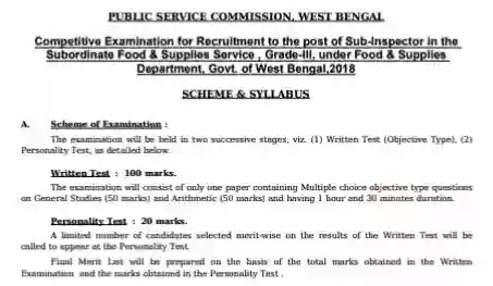 Wbpsc Food Si Syllabus 2021 Exam Pattern Pdf Official