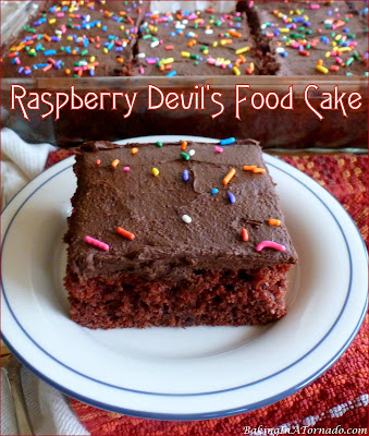 Raspberry Devil’s Food Cake, a moist, fluffy chocolate raspberry cake with a thick chocolate raspberry frosting. | Recipe developed by www.BakingInATornado.com | #recipe #chocolate