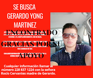 YA FUE LOCALIZADO Gerardo Yong Martínez en Xalapa Veracruz