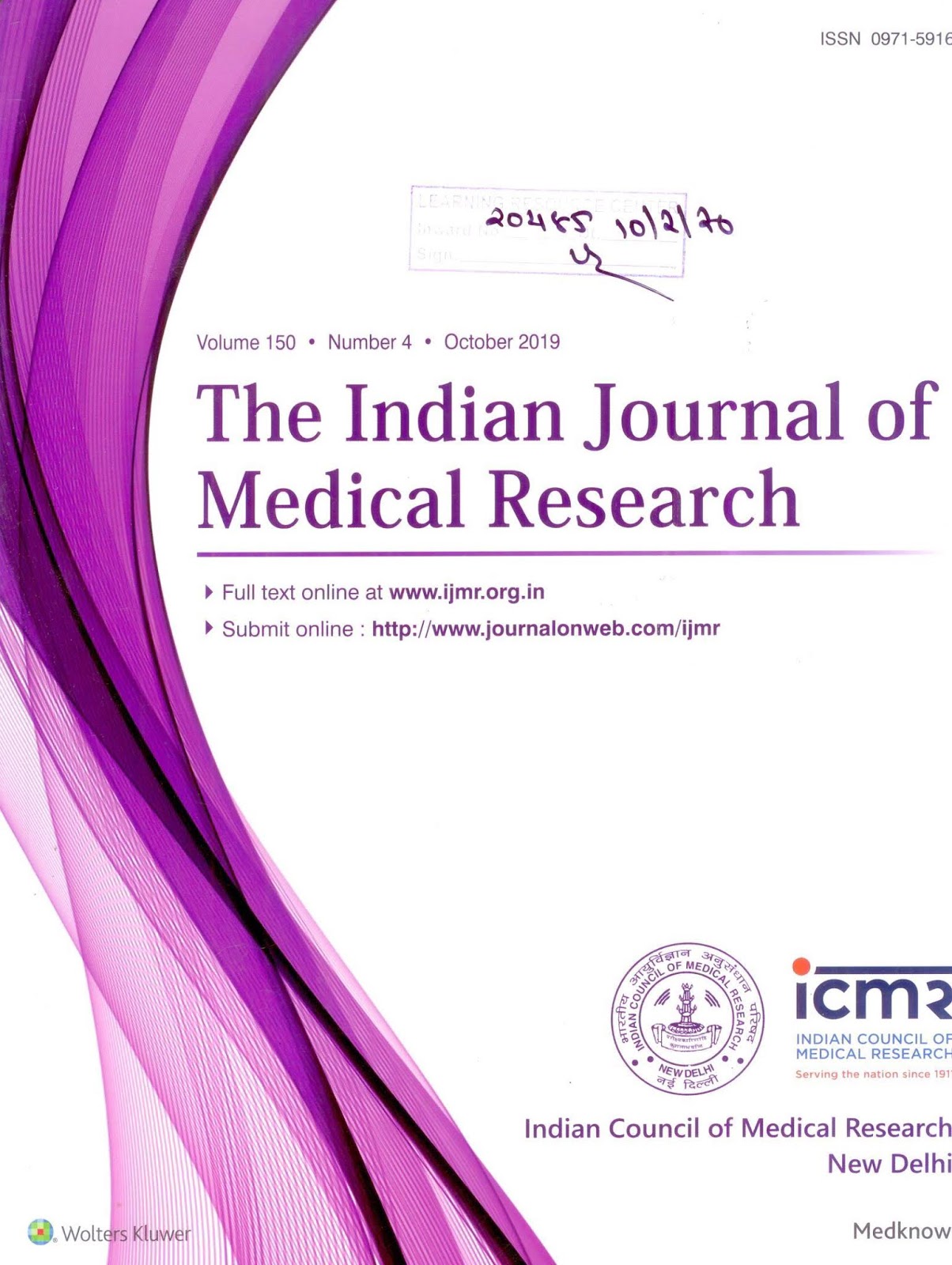www.ijmr.org.in/showBackIssue.asp?issn=0971-5916;yeara=2019;volume=150;issue=4;month=October