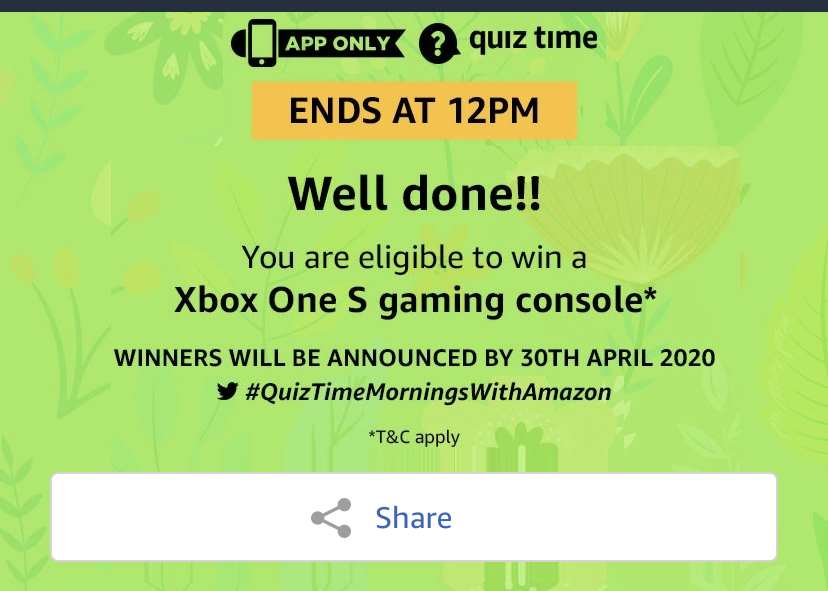 Amazon Quiz 11 April 2020 Answers Win Xbox One S Gaming Console