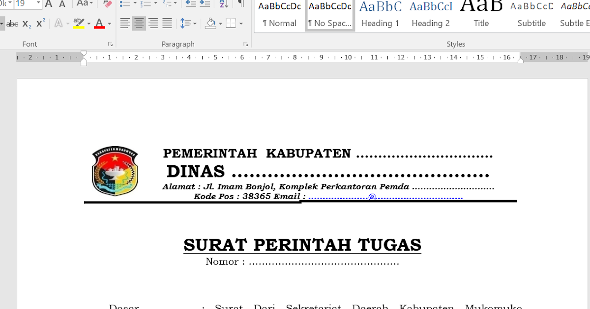 Contoh Surat Perintah Tugas (SPT) Mengikuti Diklatsar