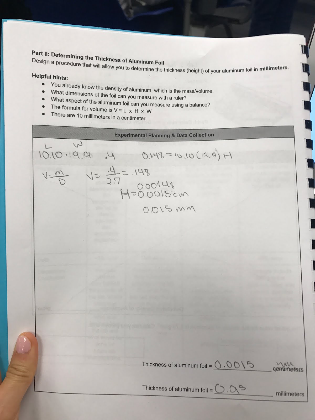 Lab 2 Determining the Thickness of Aluminum Foil Write Up
