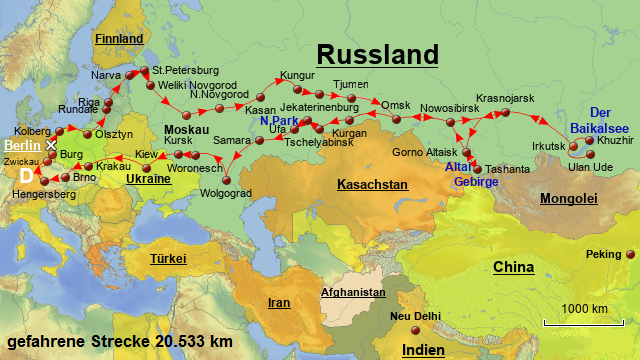 Russland - mit dem Wohnmobil durch Sibirien zum Baikalsee: Route 2