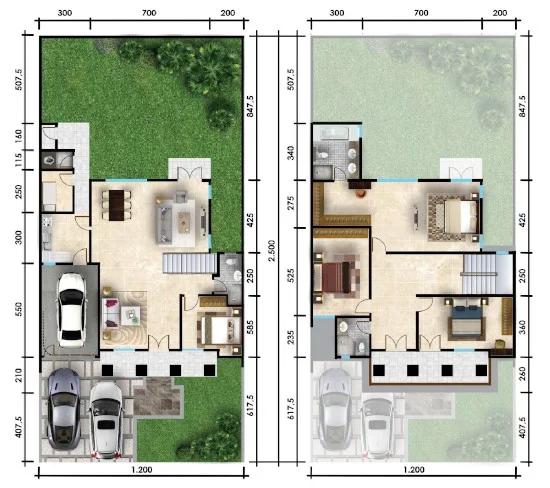 Denah rumah minimalis ukuran 12x25 meter 5 kamar tidur 2 lantai Denah rumah minimalis ukuran 12x25 meter 5 kamar tidur 2 lantai
