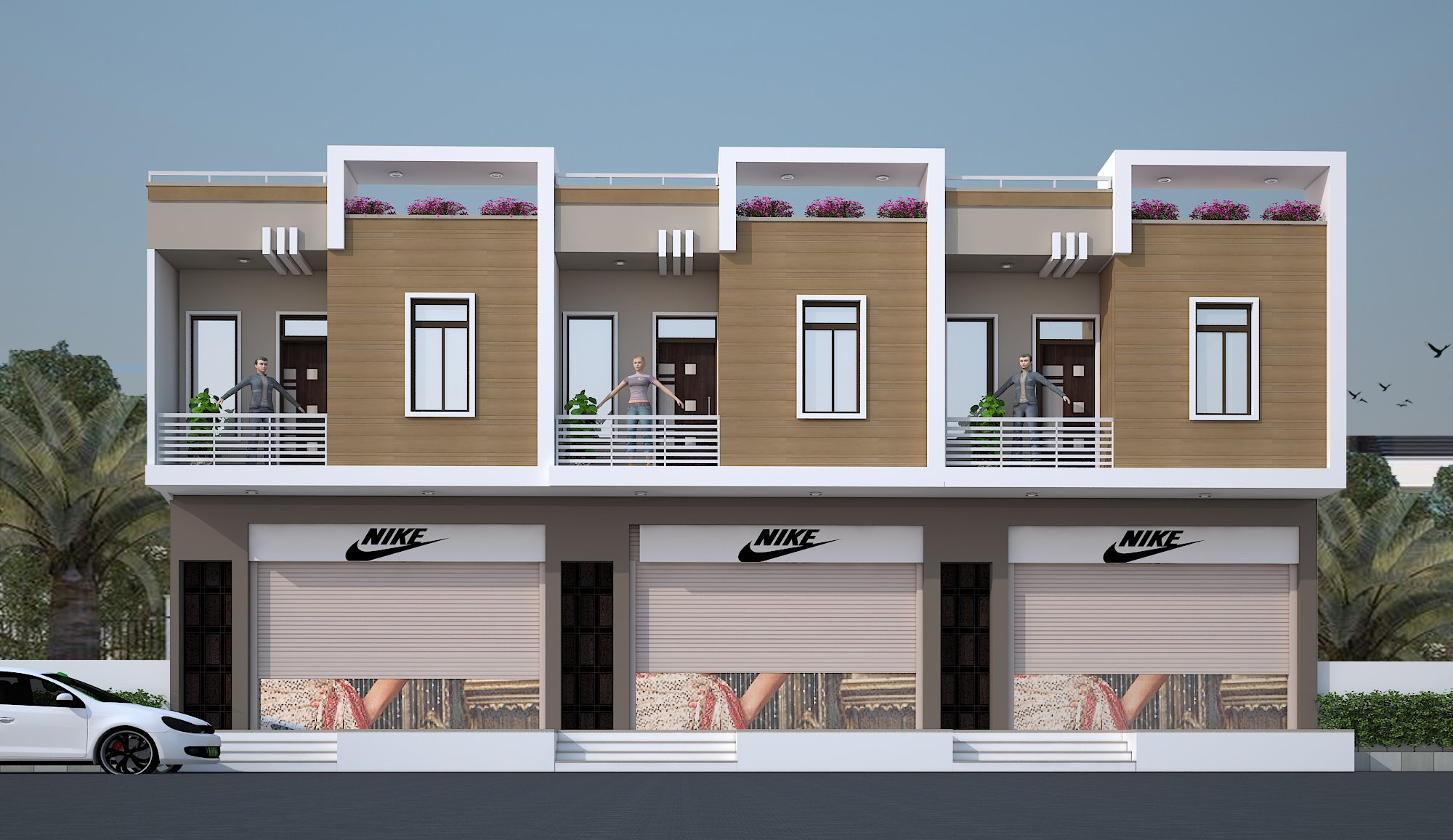 3d elevation shop and residential floor 15x20 house. 3D Elevation