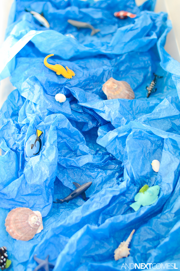 Easy Ocean Sensory Bin for Toddlers & Preschoolers And Next Comes L
