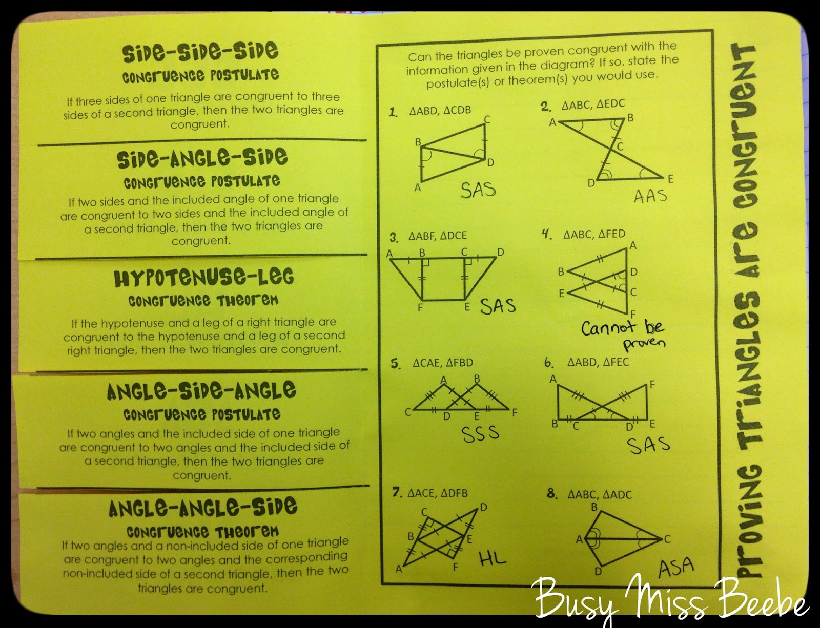 Busy Miss Beebe 20142015 Geometry INB Unit 5 (Congruent Triangles)